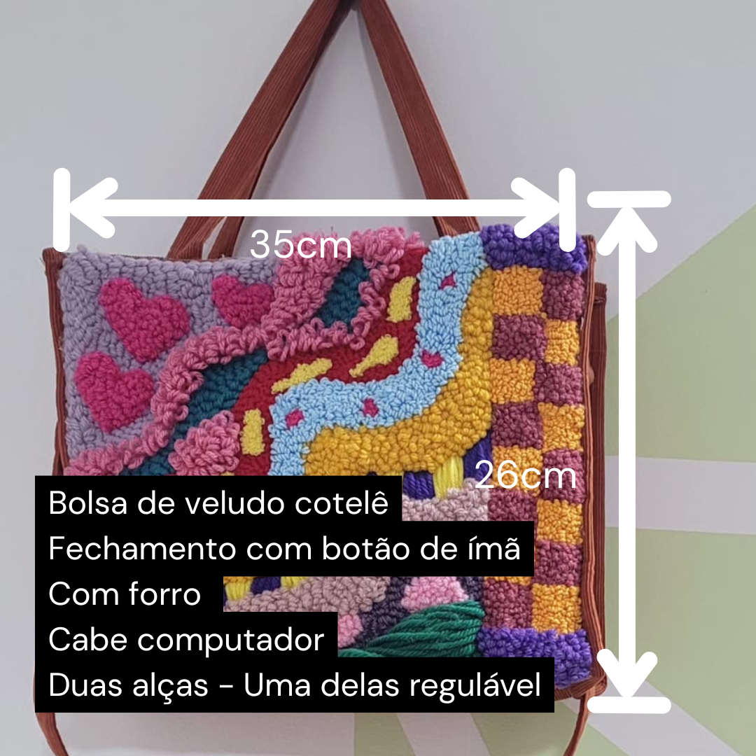 Bolsa artesanal com bordado colorido