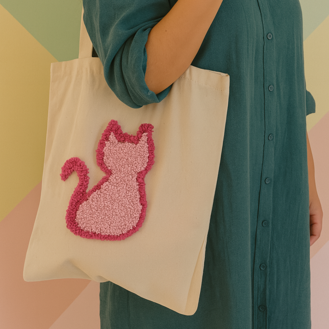 Eco bag com bordado de gato