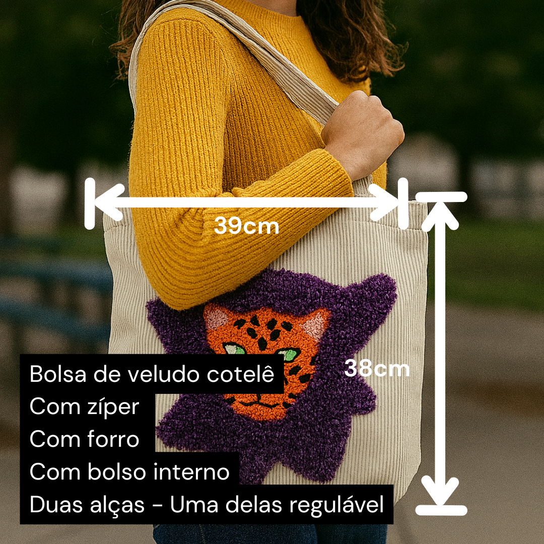 Bolsa tote com bordado de onça