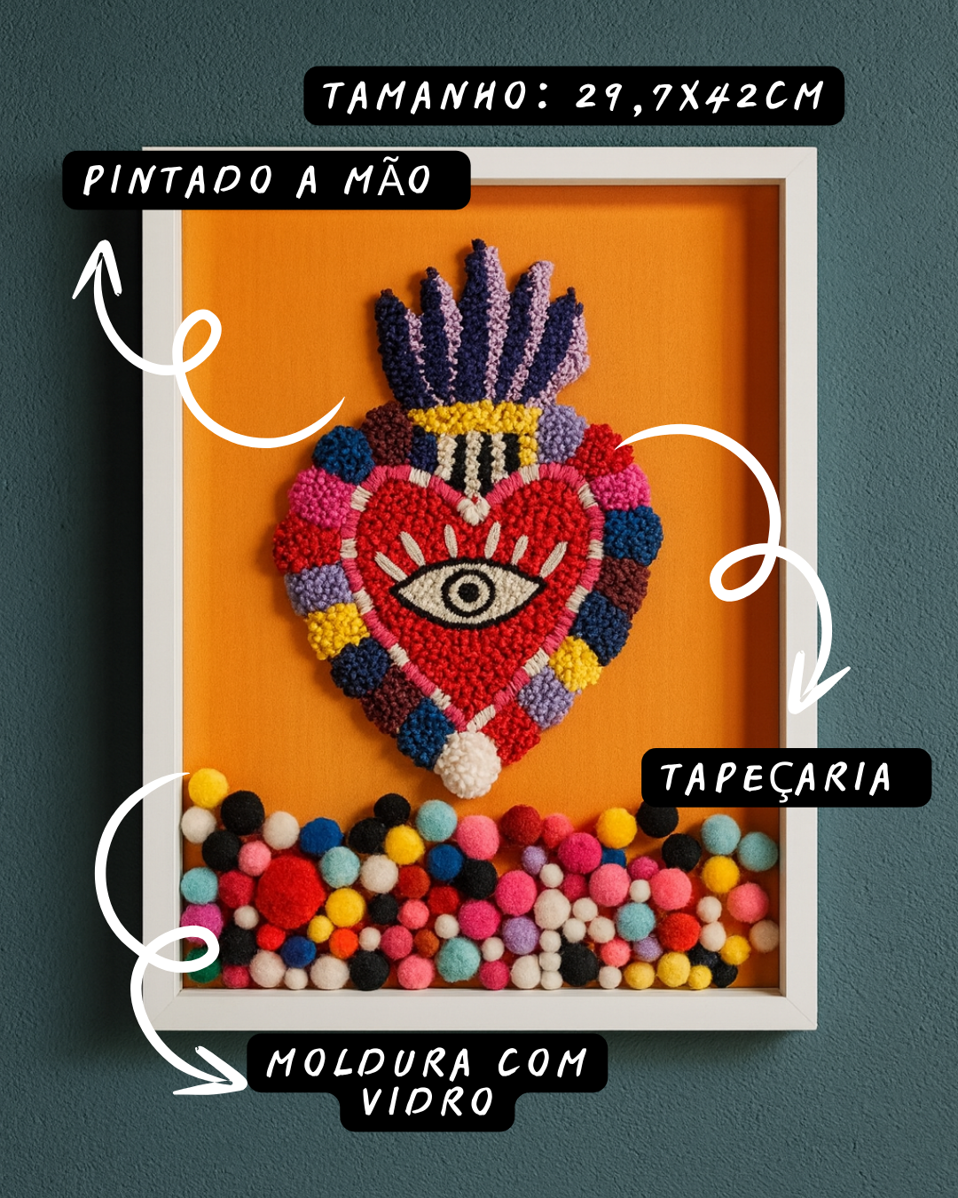 Quadro decorativo coração com olho