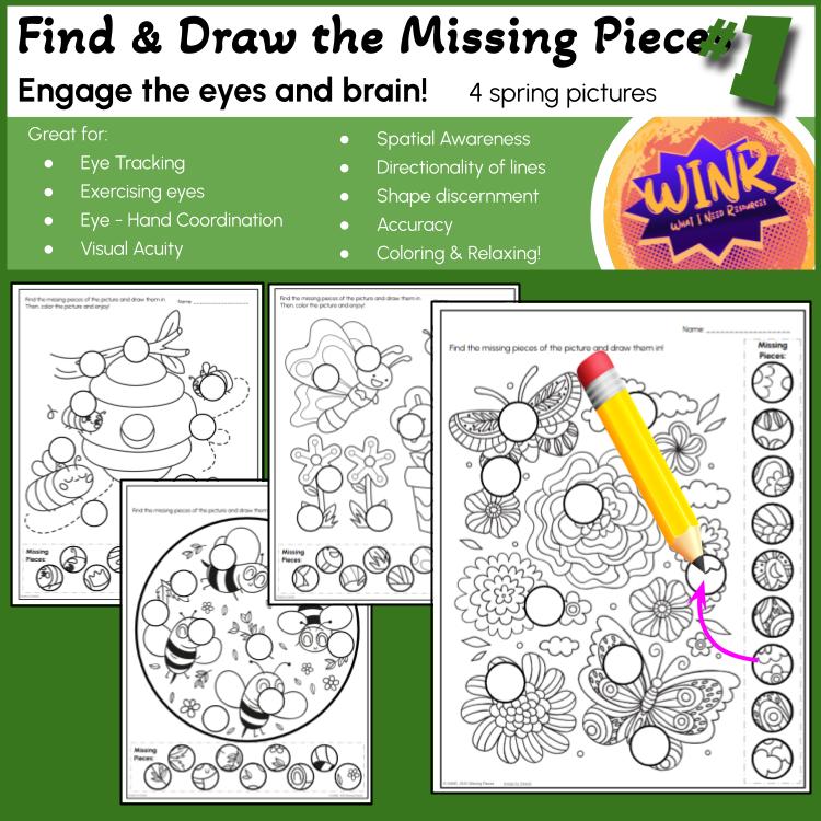 Find the Missing Pieces #1: Four Drawings, Eye Exercise, Tracking, Brain Spring
