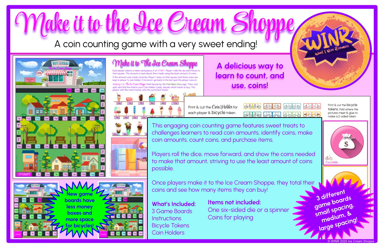 Make it to the Ice Cream Shoppe Coin Counting Game