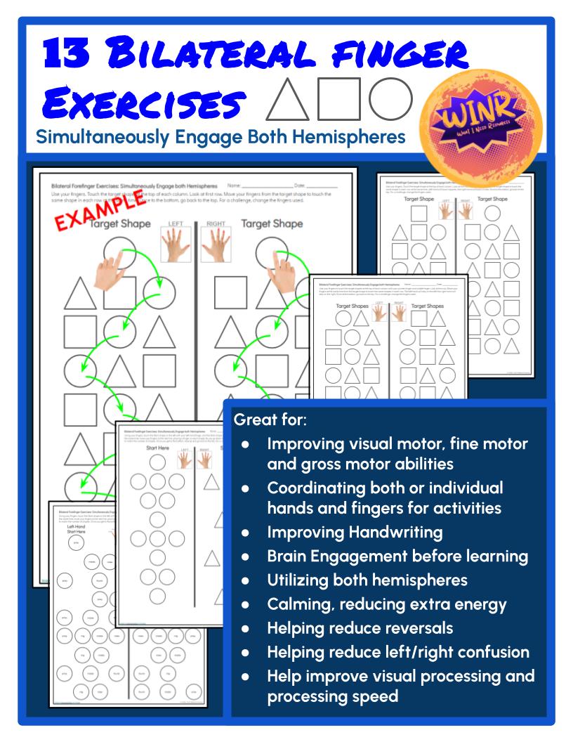 13 Bilateral Finger Exercises - Shapes Edition - Helps improve Coordination, Dexterity, Eye-Brain Connection