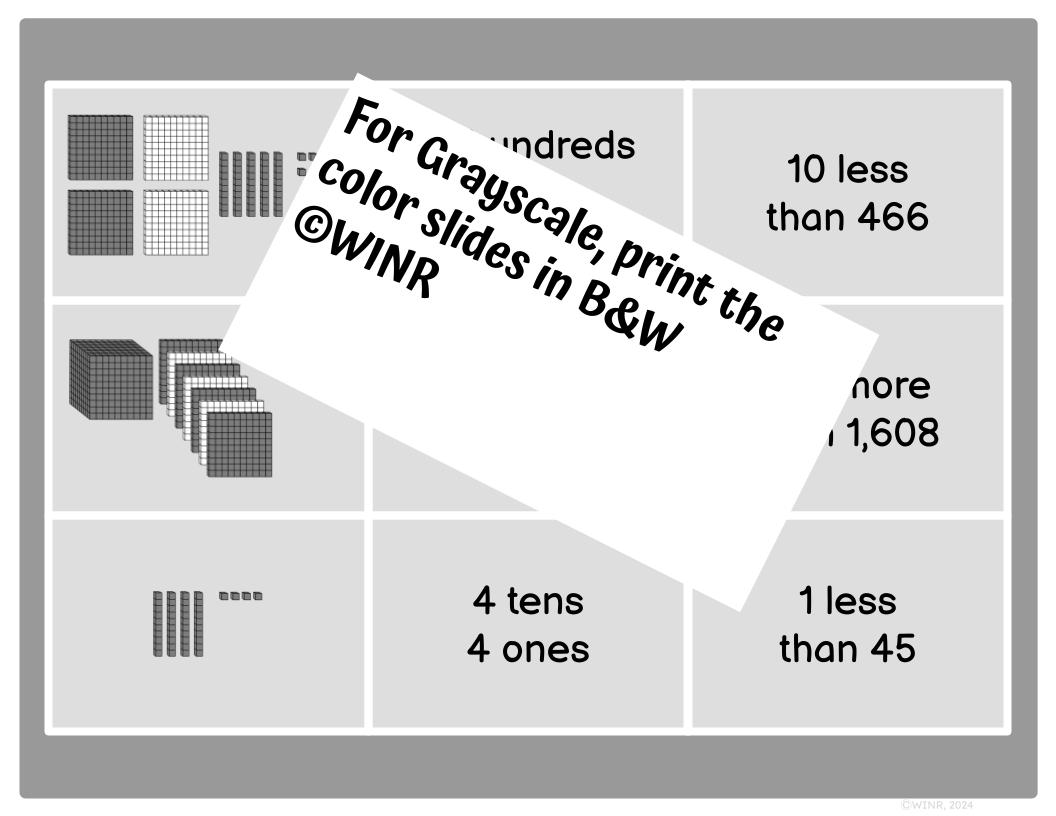 Number Form Matching Cards. Stnd, Word, Expanded, Base10, PlaceValue, #More/Less