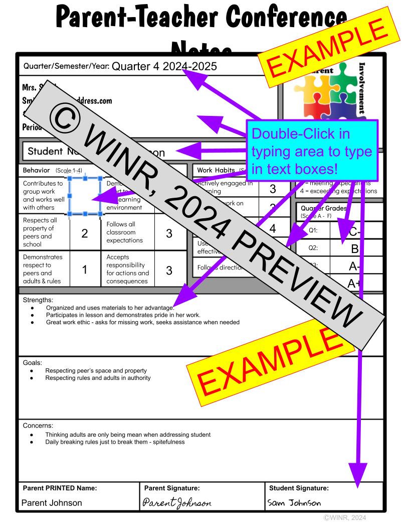 EDITABLE MS/HS Parent-Teacher Conf Notes Template & Missed You pg Google Slide