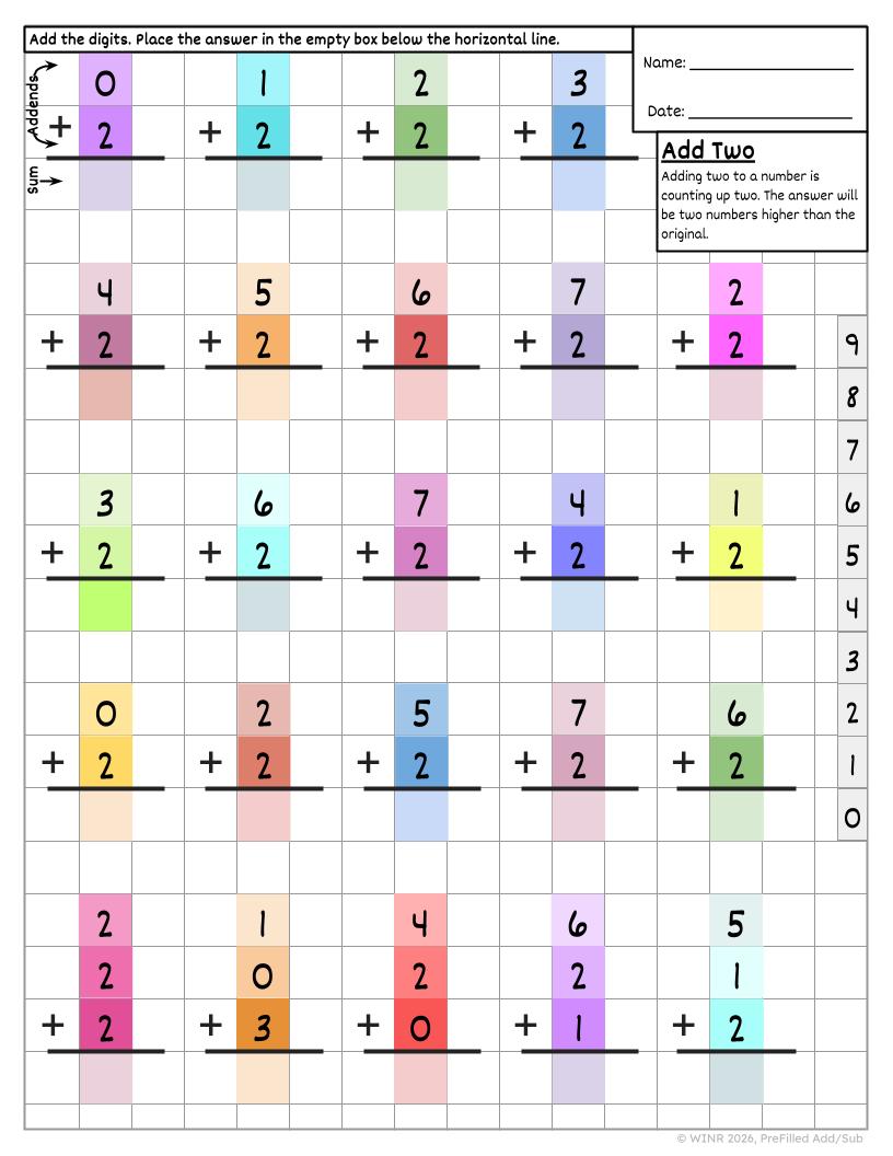 Pre-Filled SINGLE DIGIT Addition Subtraction Grid Paper Practice 50+ pages!