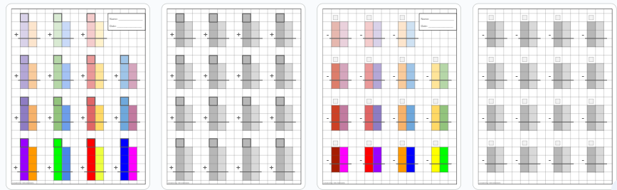 The Original TWO-digit Addition & Subtraction pages in color & B&W + Blank 1/2" Grid paper.