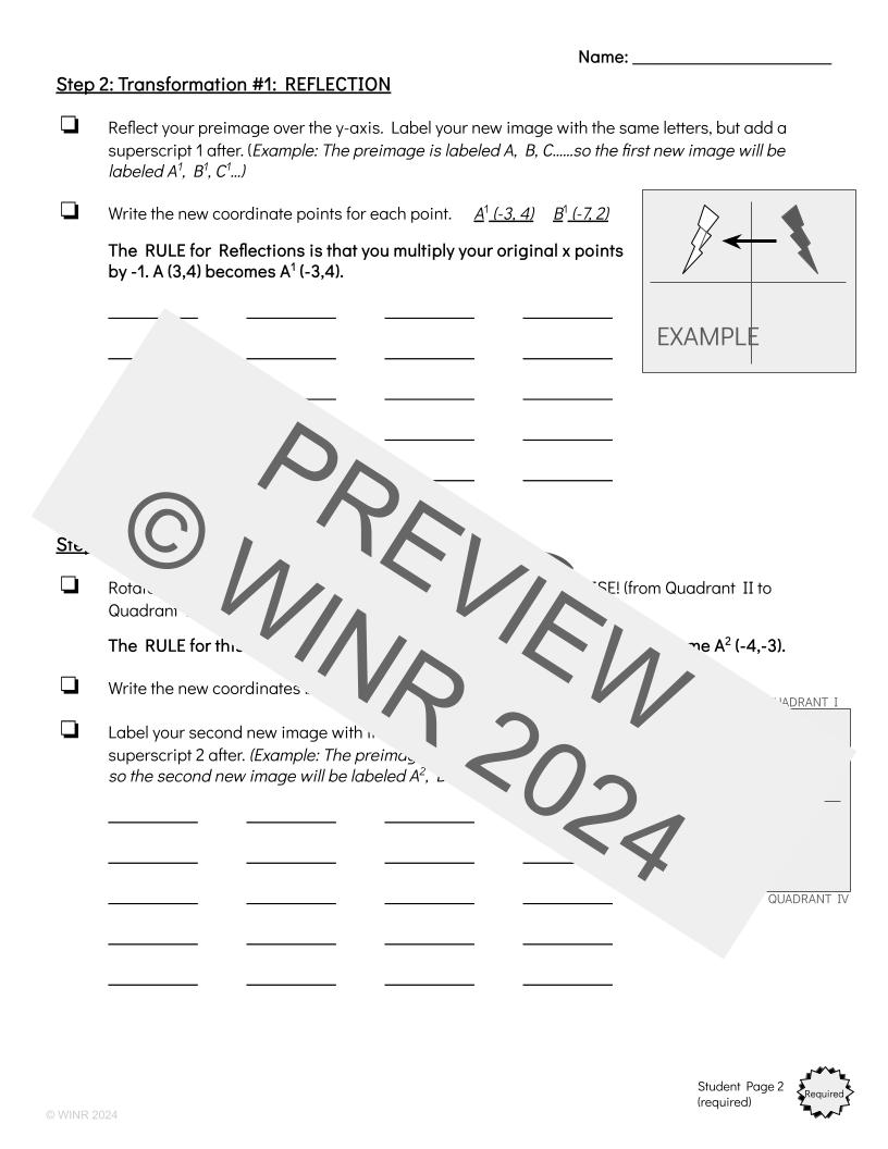 Transformations on a Coordinate Plane w/ Student Created Image! Rubric & Checklist