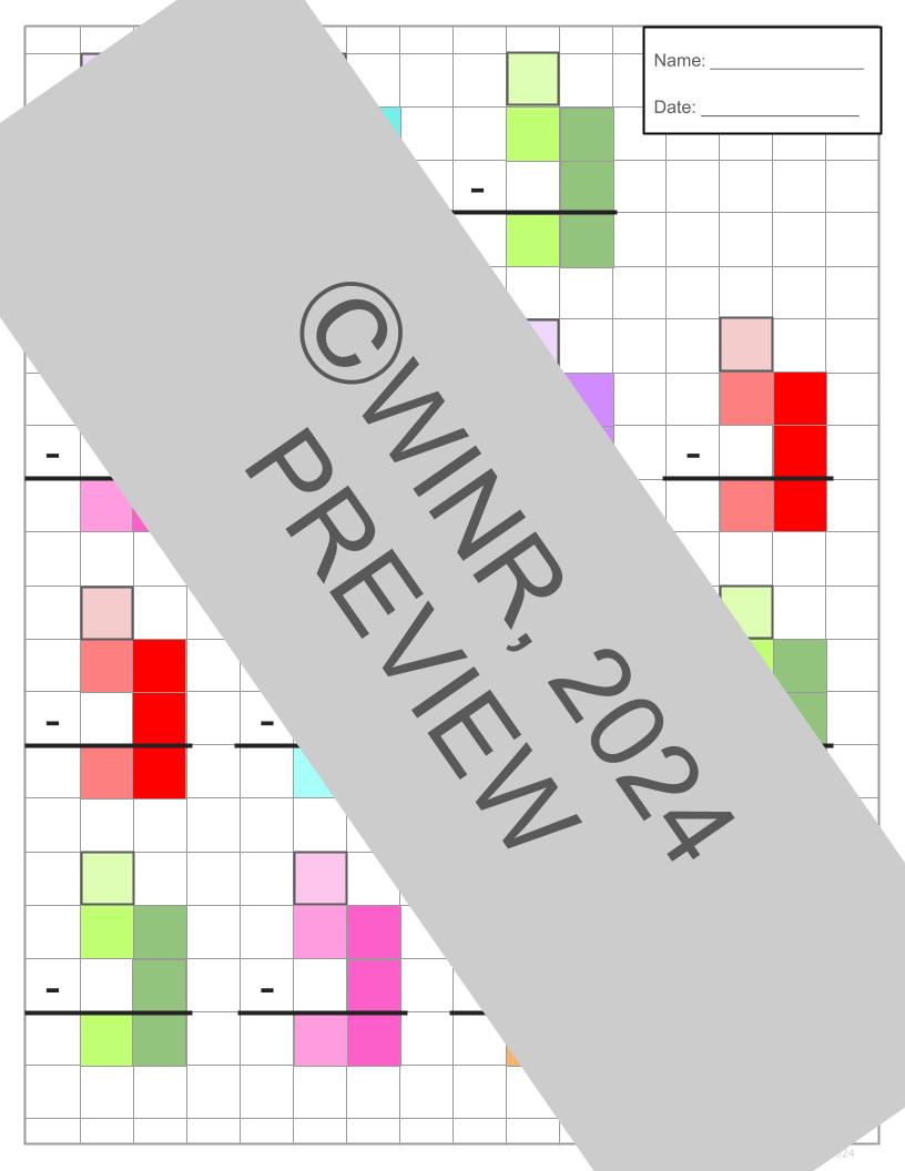 DOUBLE x SINGLE-digit Adding/Subtracting Grid Pages, Color & B/W, 1/2" Grid Paper
