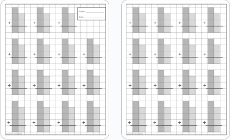 FREE   1/2" grid paper and Addition & Subtraction pages with grayscale shaded tens & ones places