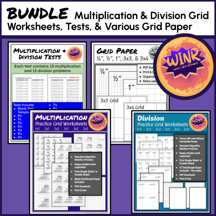 BUNDLE = Multiplication & Division Grid Practice & Fact Assessments!
