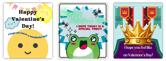 12 Valentine's Day Cards, General Message, no love-type cards, grades K-3+