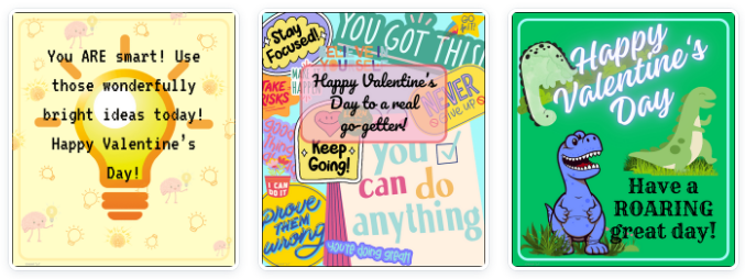 12 Valentine's Day Cards, General Message, no love-type cards, grades K-3+