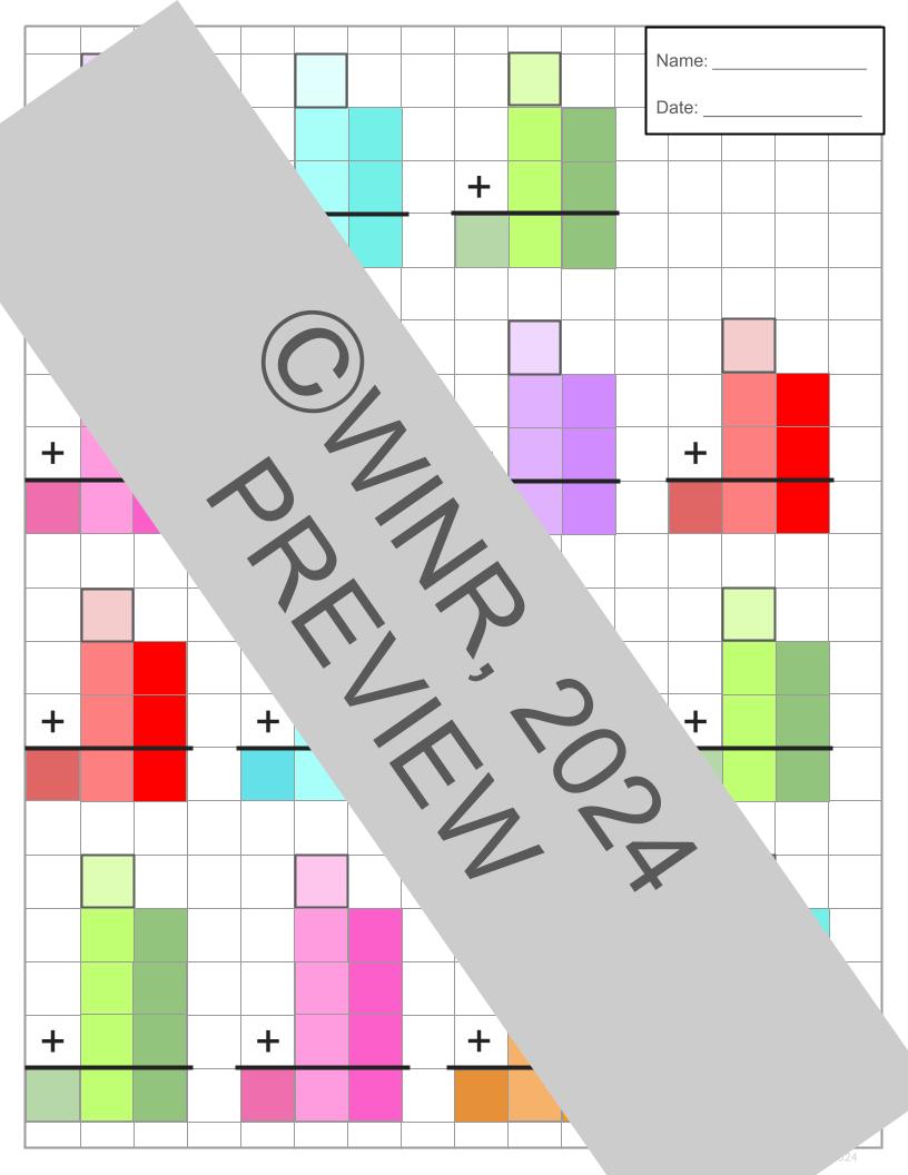 DOUBLE x DOUBLE-digit Add/Subtract Grid Pages, Color & BW, 1/2" Blank Grid Paper