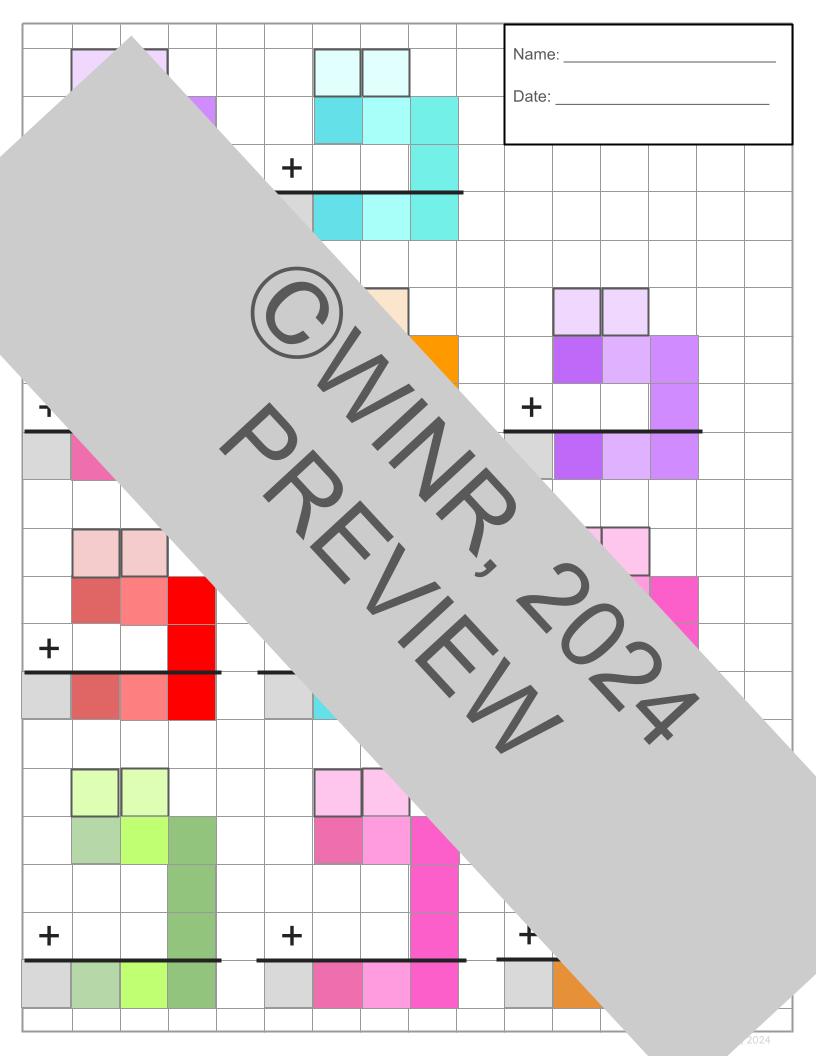 TRIPLE x SINGLE-digit Adding/Subtracting Grid Pages, Color & BW, 1/2" Grid Paper