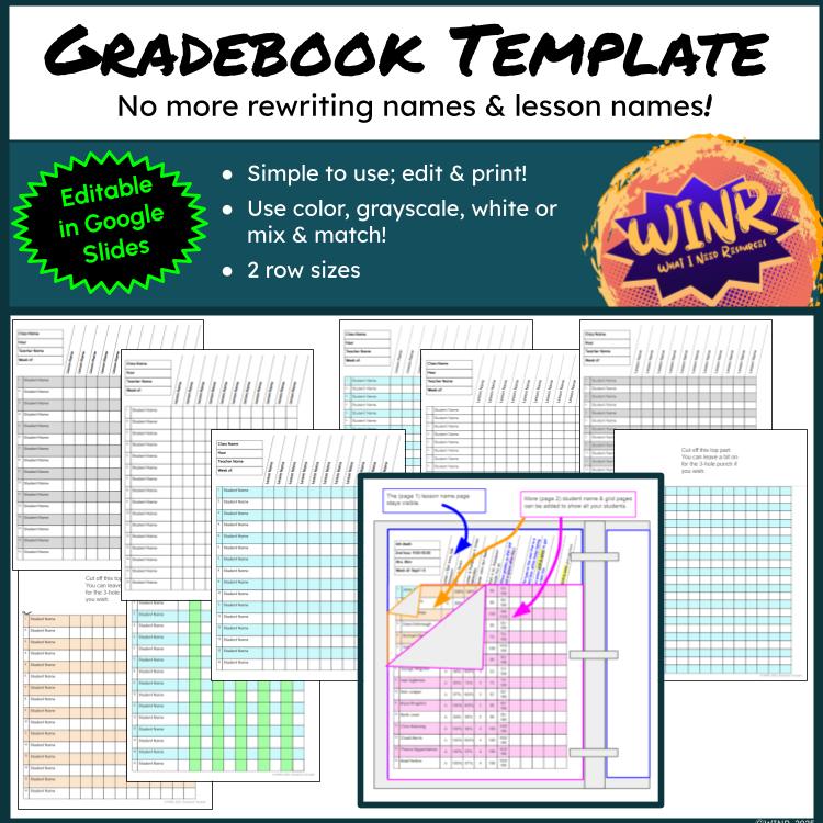 EDITABLE Gradebook Template, Google Slides, Time Saver! No More REWRITING!