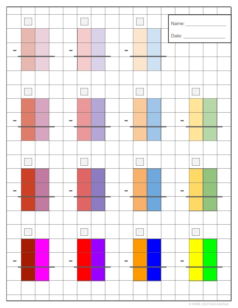 The Original TWO-digit Addition & Subtraction pages in color & B&W + Blank 1/2" Grid paper.