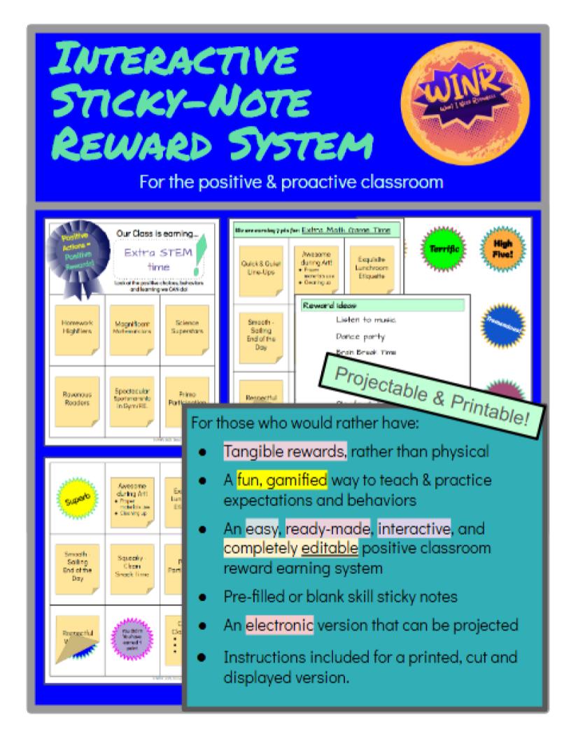 Interactive Sticky-Note Reward System EDITABLE Project or Print Behavior Modification