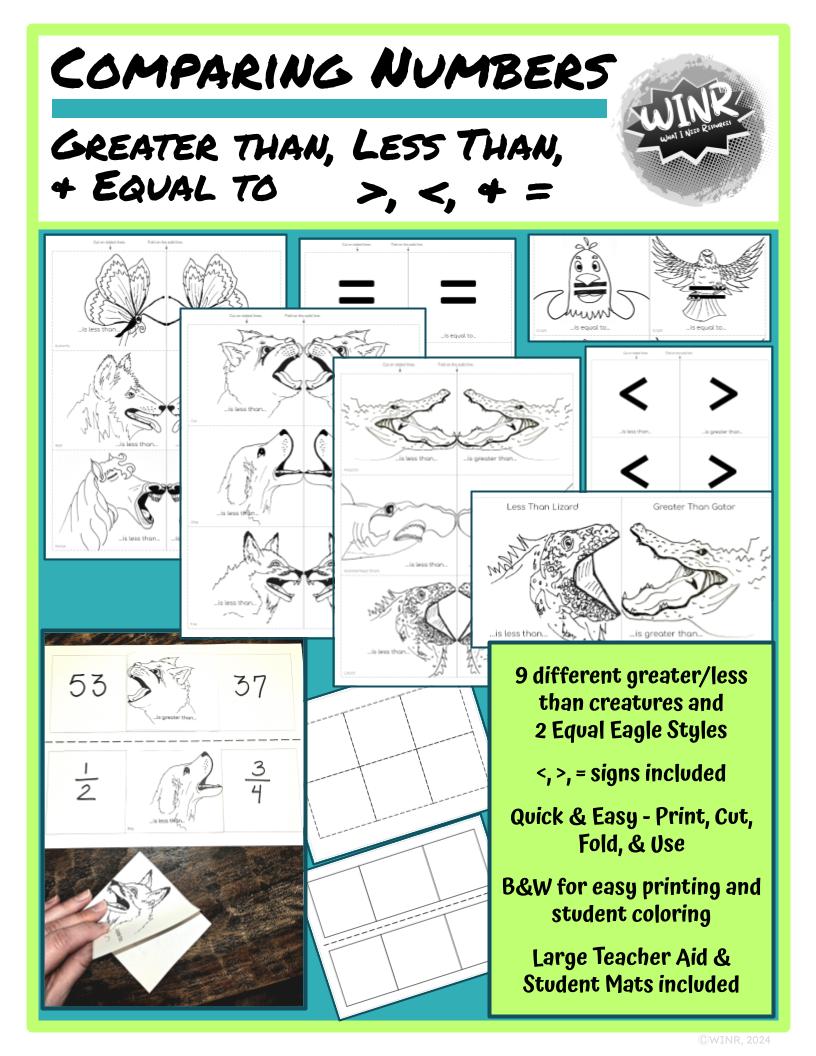 Comparing Numbers Helpers: Greater/Less Than/Equal To Animal Helpers=Fun & Easy!