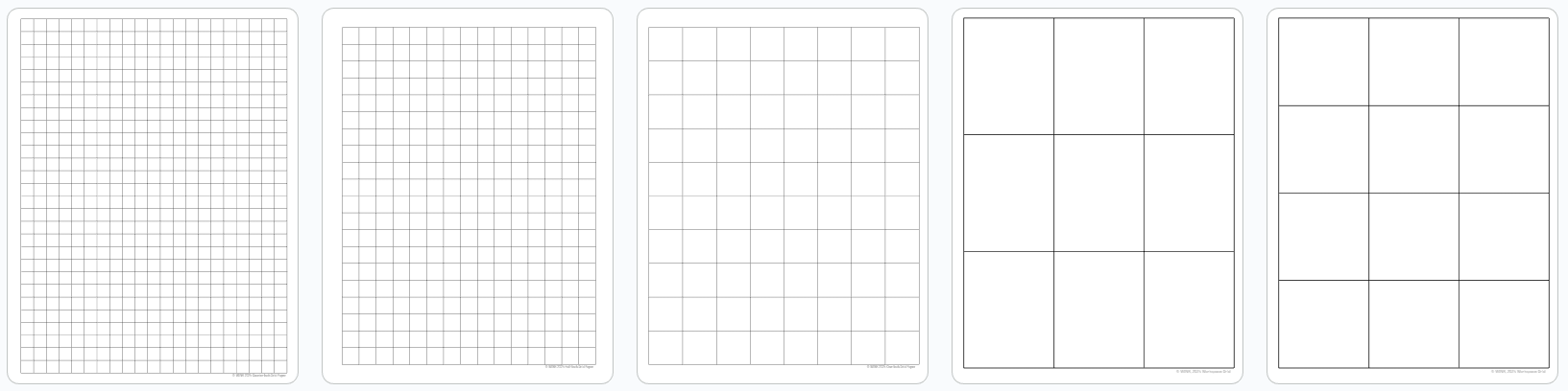 1/4", 1/2", 1", 3x3, 3x4 Grid/graph paper -- Print & Use -- Various Uses: Lattice math, Standard Algorithm Practice, Art, Pixel Symmetry