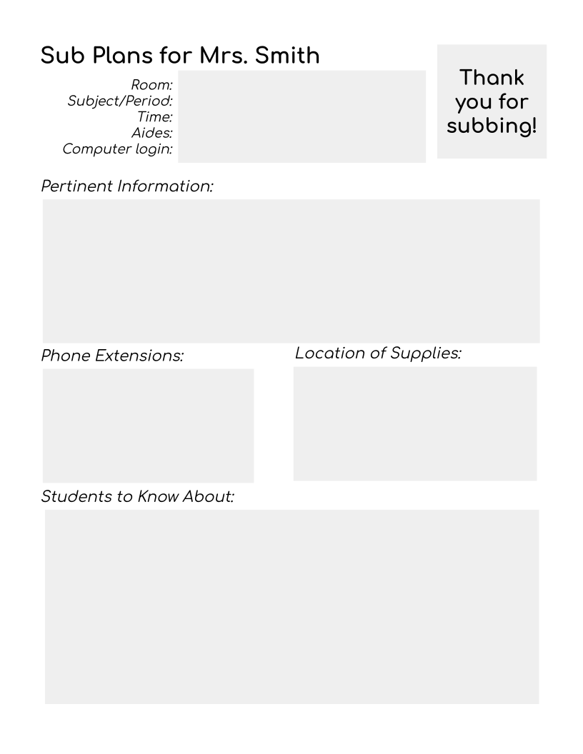 EDITABLE Compact Sub Plan Template - Substitute Teacher, Plan, Template, Easy, Quick