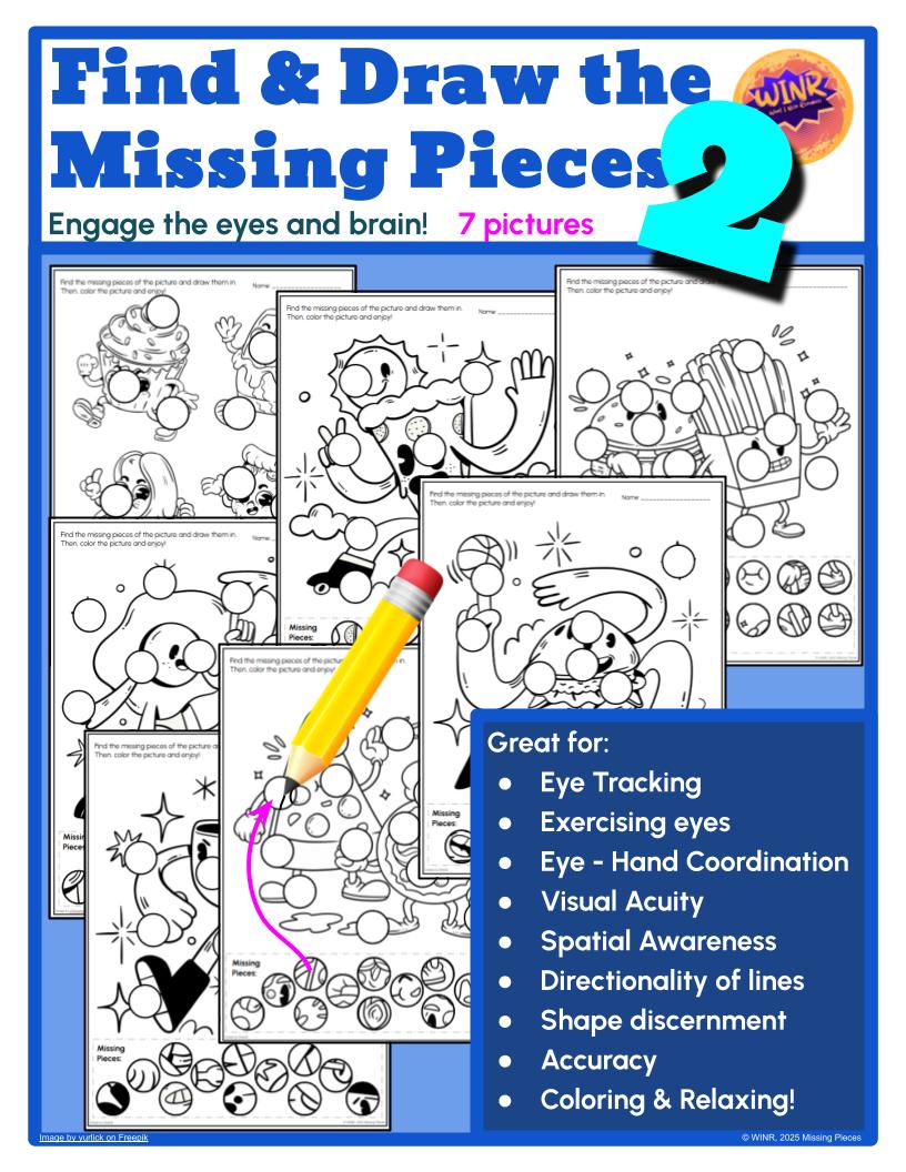 Find the Missing Pieces #2: 7 Different Eye/Hand/Brain/Tracking Activities