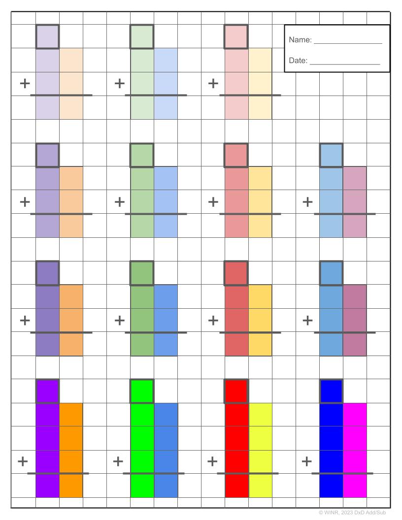 The Original TWO-digit Addition & Subtraction pages in color & B&W + Blank 1/2" Grid paper.