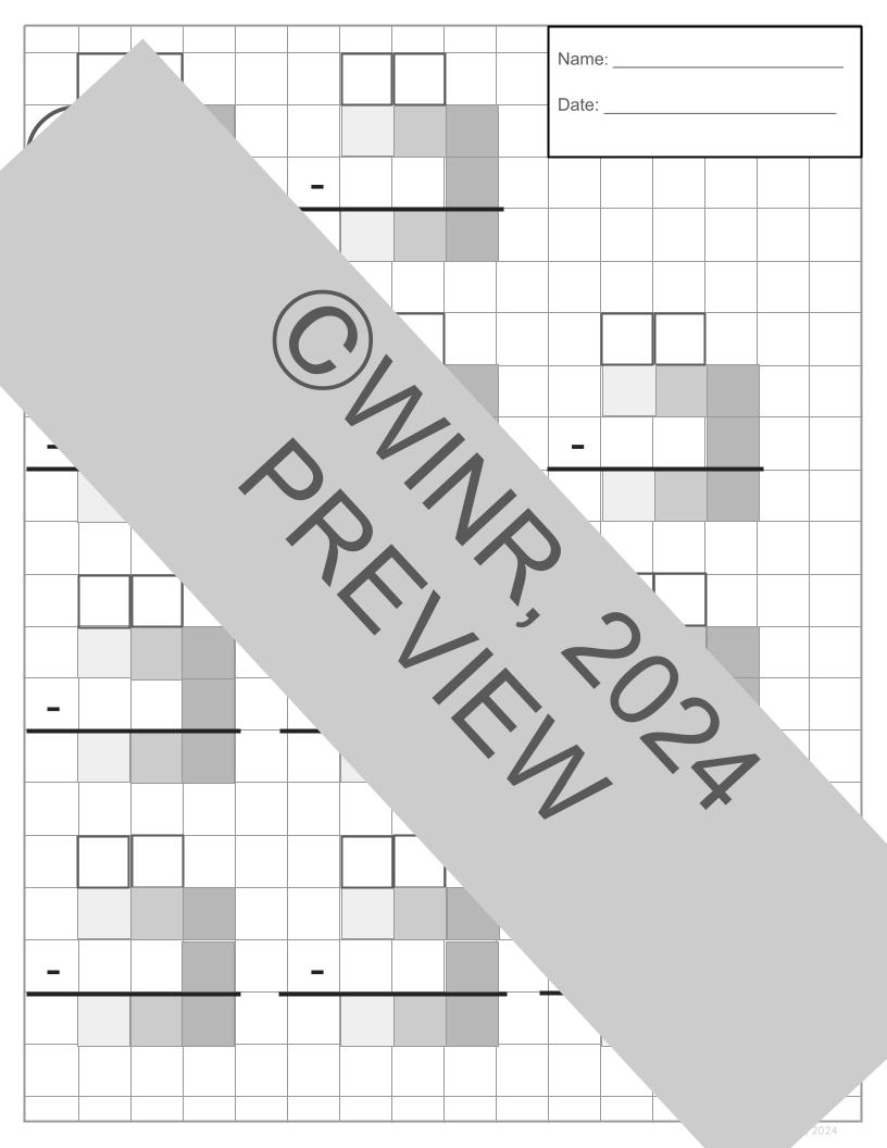 TRIPLE x SINGLE-digit Adding/Subtracting Grid Pages, Color & BW, 1/2" Grid Paper