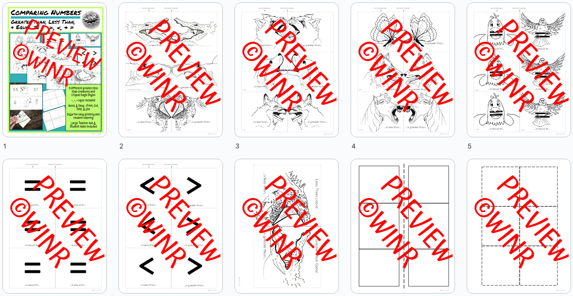 Comparing Numbers Helpers: Greater/Less Than/Equal To Animal Helpers=Fun & Easy!