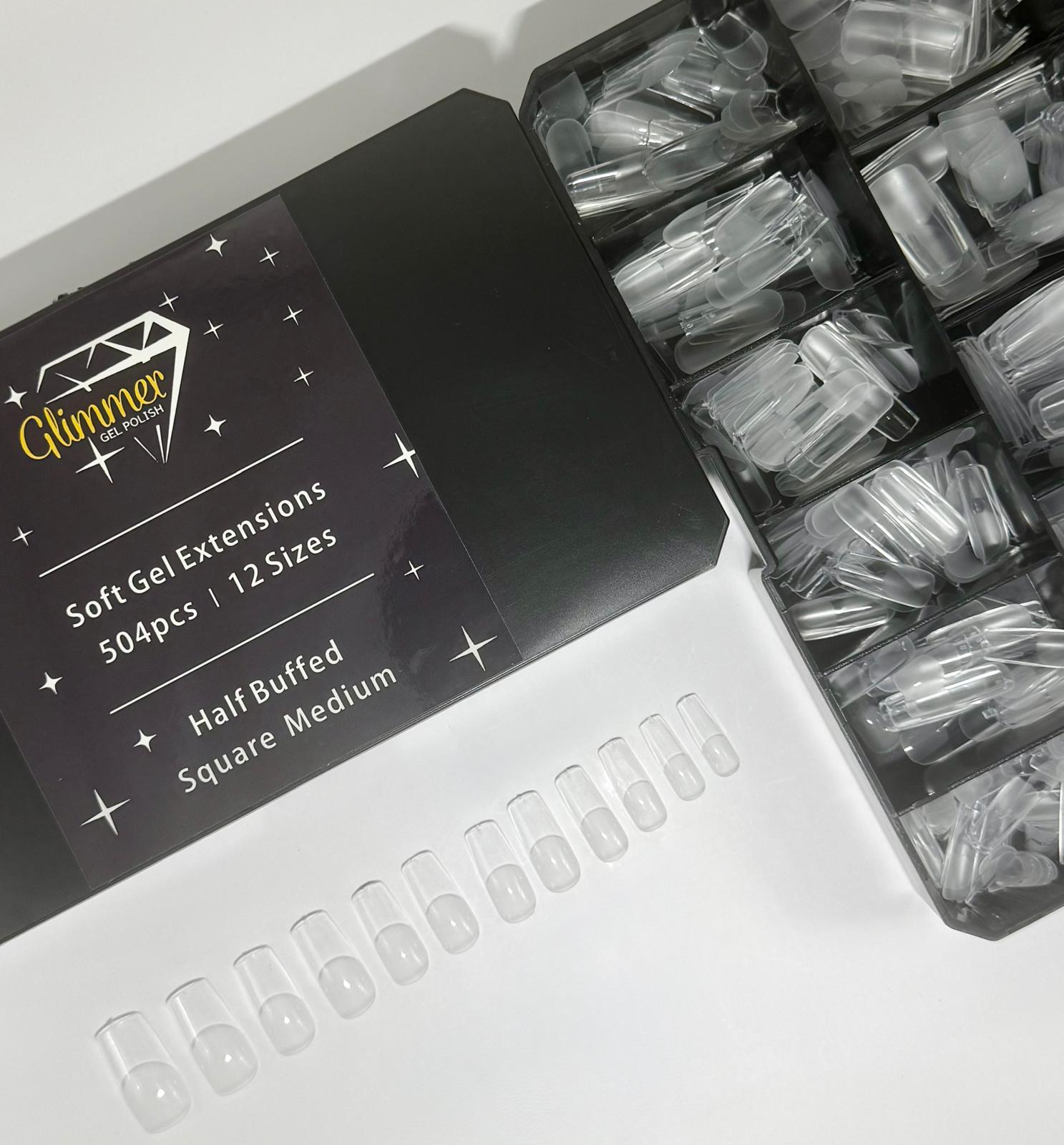 Half Buffed Full Cover Tips - Medium Square