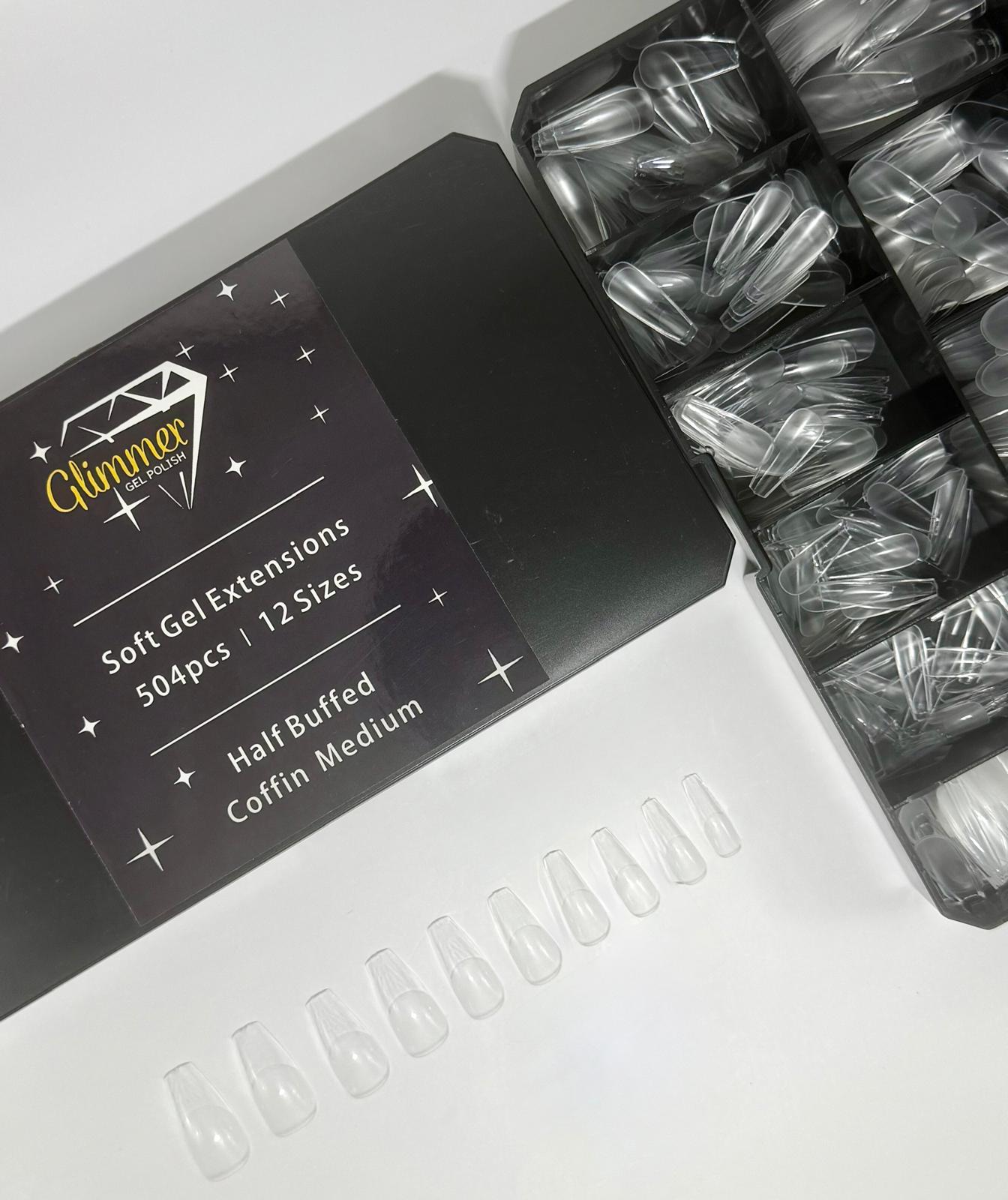 Half Buffed Full Cover Tips - Medium Coffin 