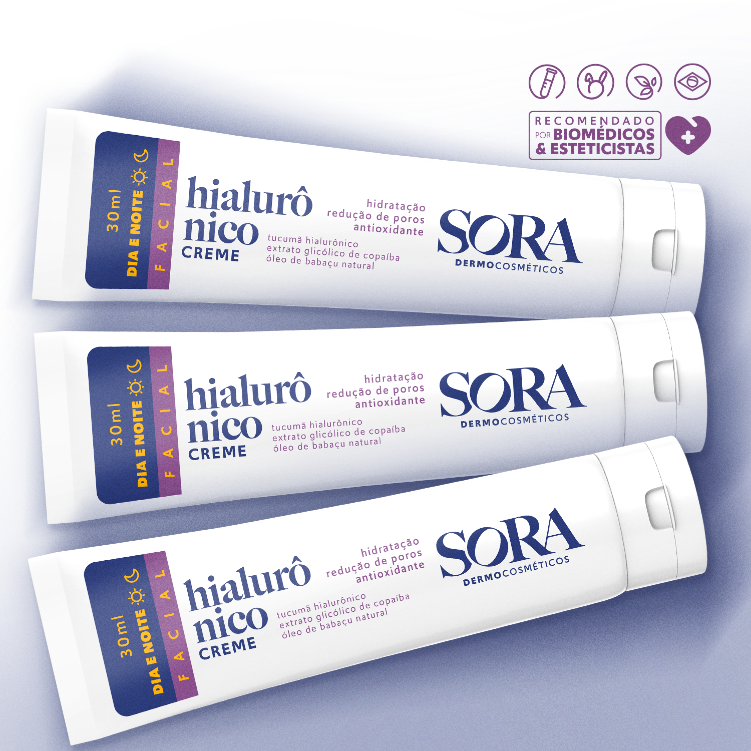 Kit 03 Cremes Hialurônico Sora Dermocosméticos