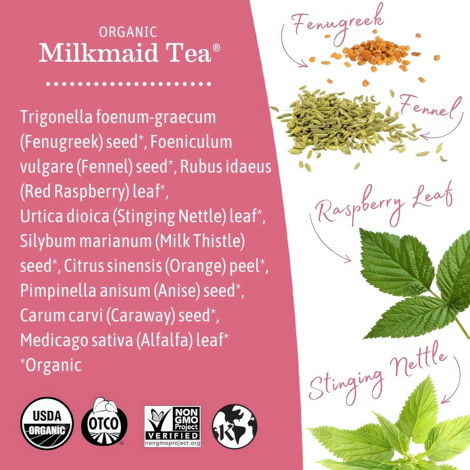 Té Earth Mama Organic Milkmaid® | Bolsitas de té de hierbas para apoyo a la lactancia, suplemento de lactancia descafeinado para aumentar la producción de leche materna, con cardo mariano y fenogreco