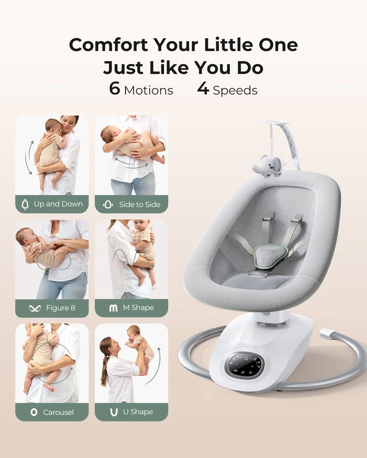 Columpio Eléctrico Momcozy 3D para Bebé con Movimiento Natural y Bluetooth