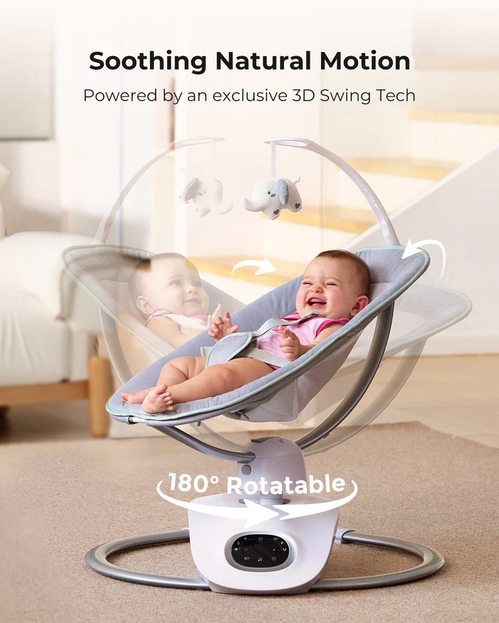 Columpio Eléctrico Momcozy 3D para Bebé con Movimiento Natural y Bluetooth