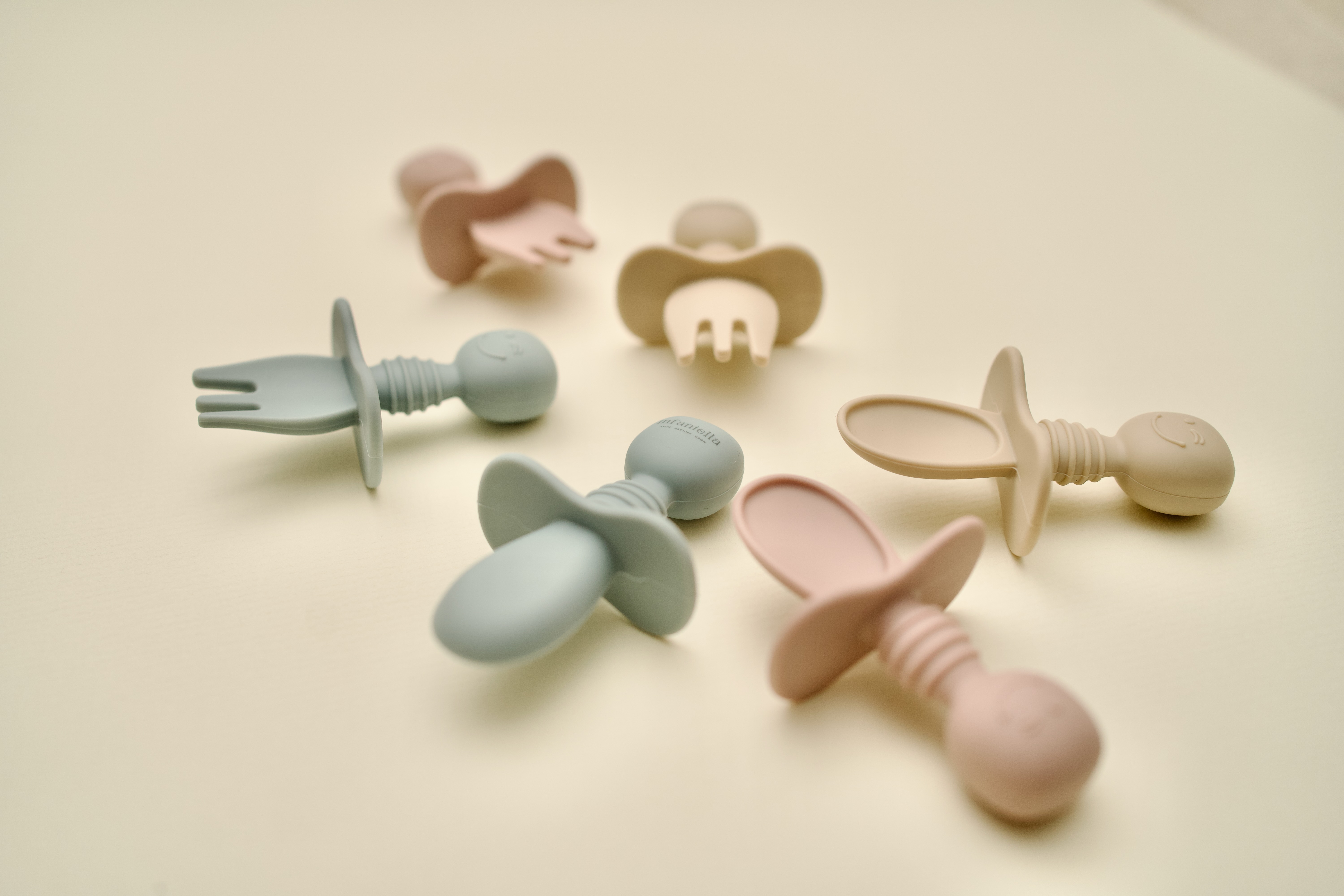 Silicone Mini Fork and Spoon Set; Baby-Safe Feeding with Choke-Guard Divider