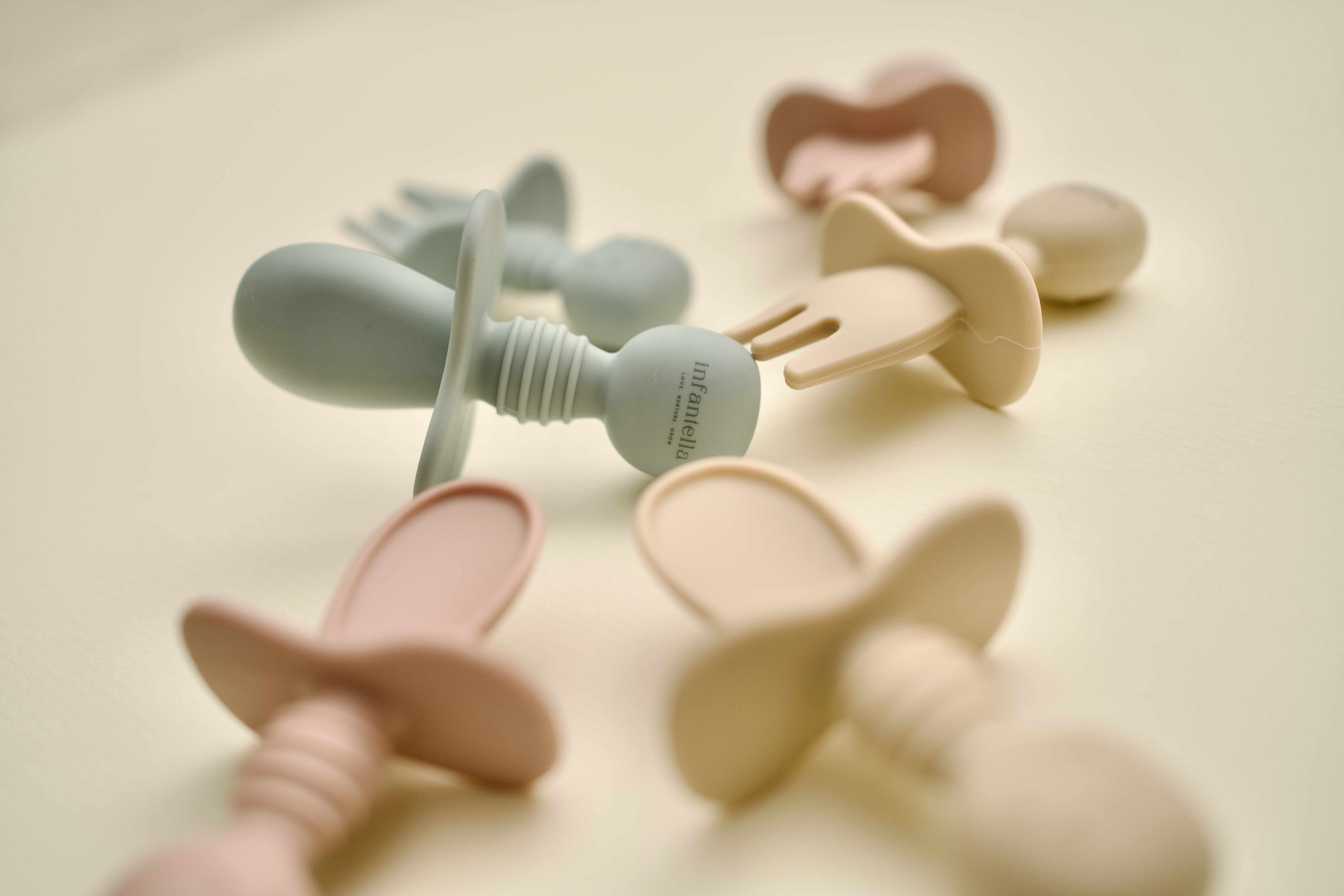 Silicone Mini Fork and Spoon Set; Baby-Safe Feeding with Choke-Guard Divider