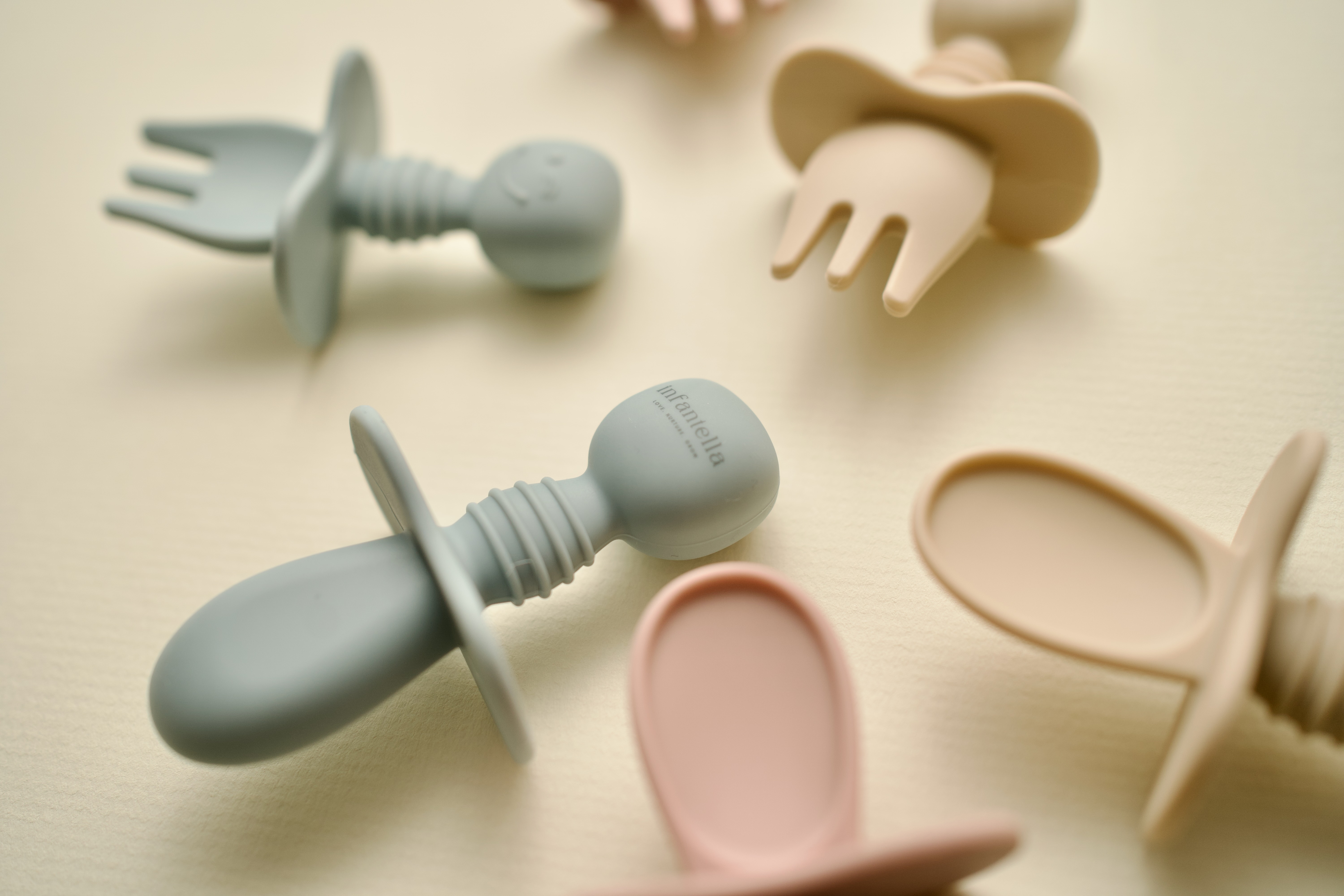 Silicone Mini Fork and Spoon Set; Baby-Safe Feeding with Choke-Guard Divider