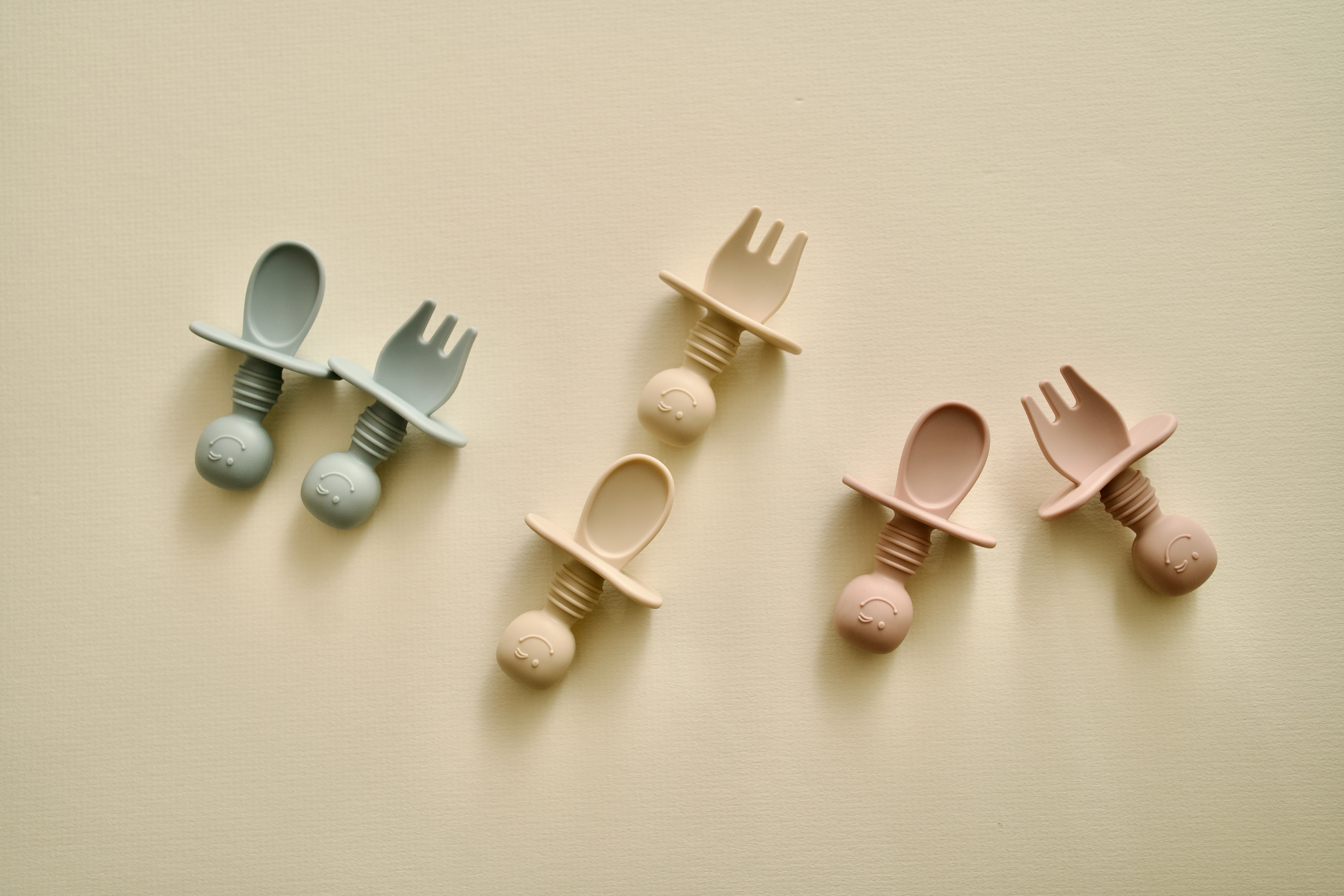 Silicone Mini Fork and Spoon Set; Baby-Safe Feeding with Choke-Guard Divider