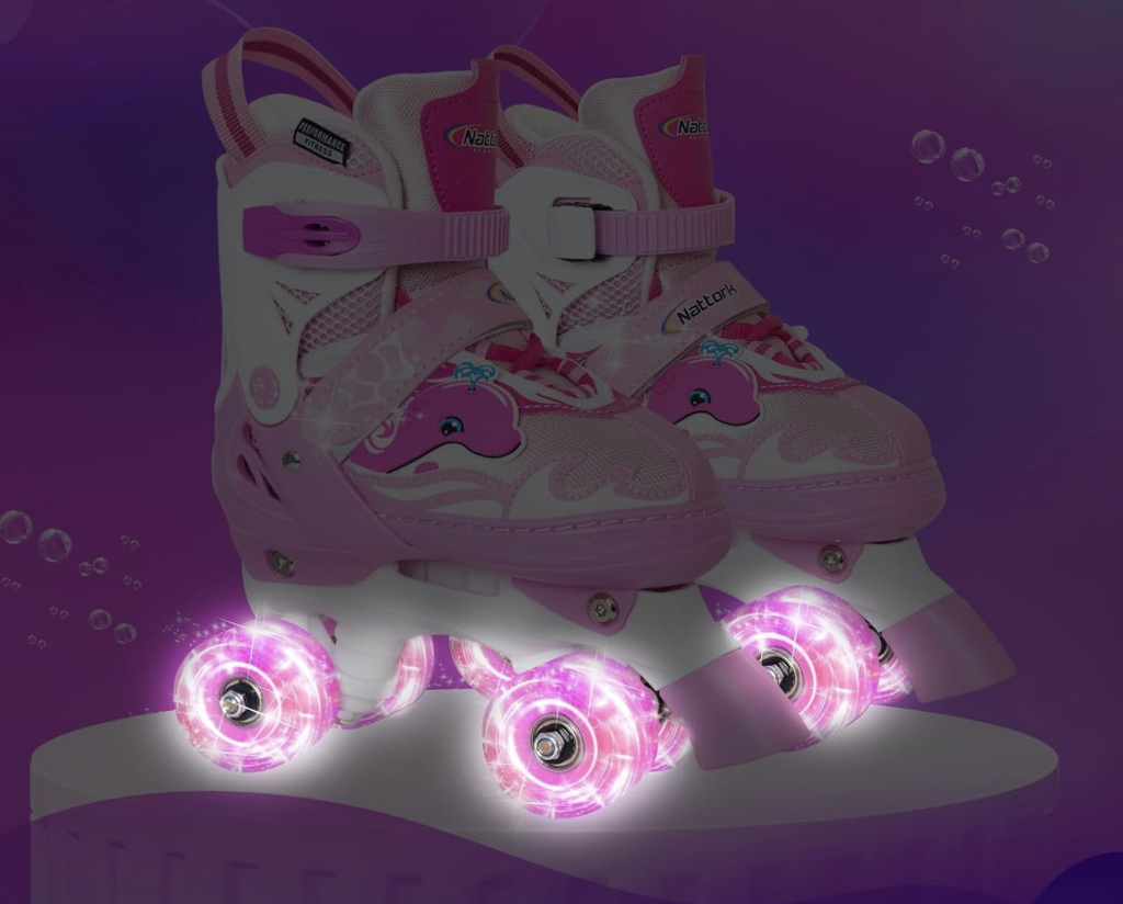 Patines de cuatro ruedas delfin rosado talla Small(10C-13C)