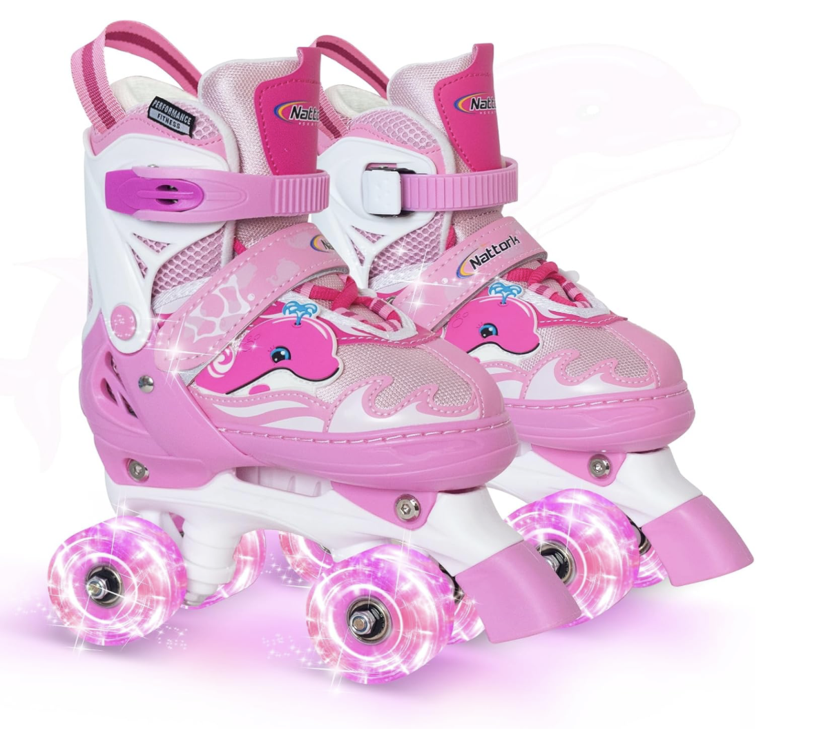 Patines de cuatro ruedas delfin rosado talla Small(10C-13C)