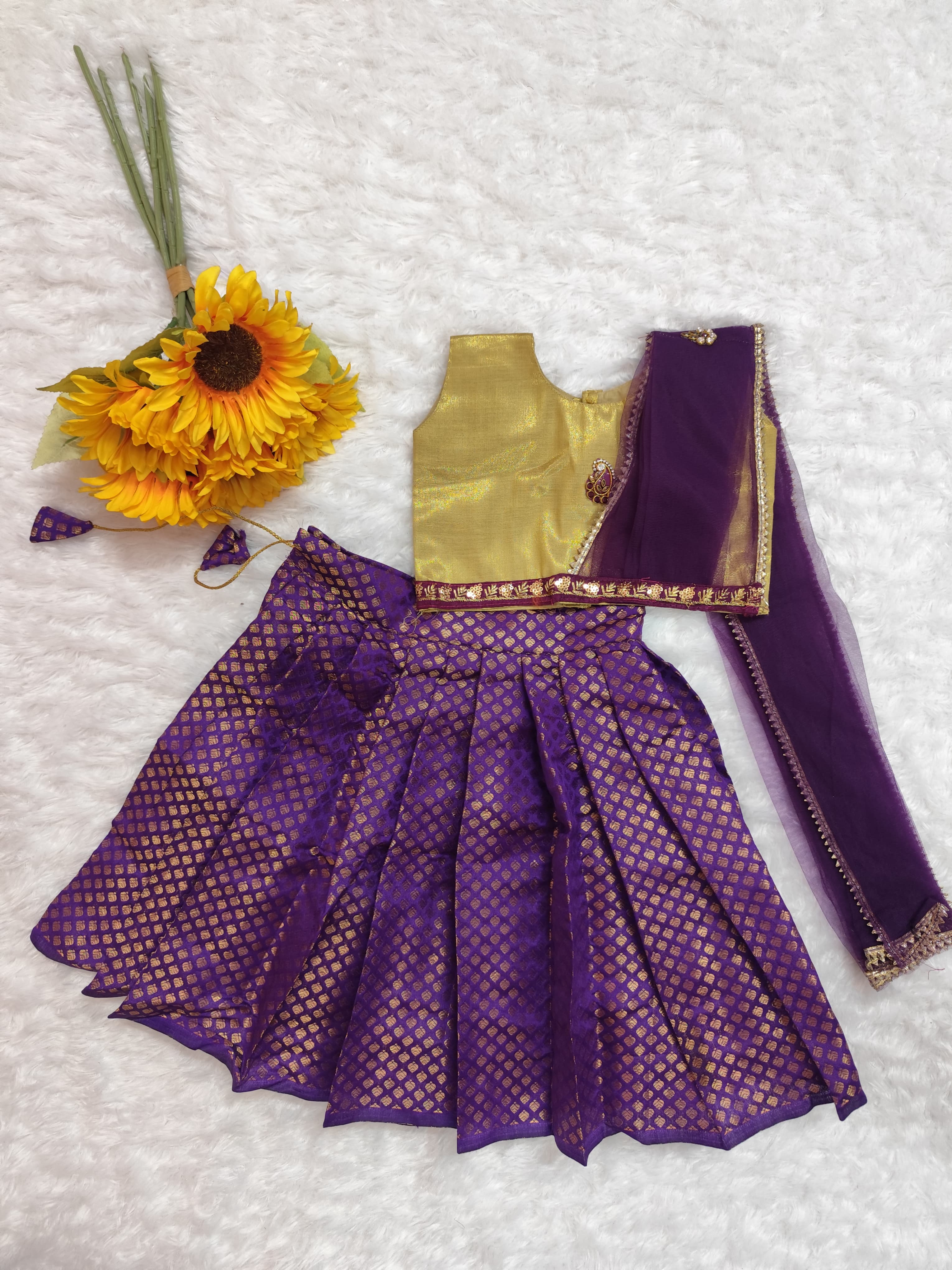 Traditional Purple and Gold Kids Lehenga