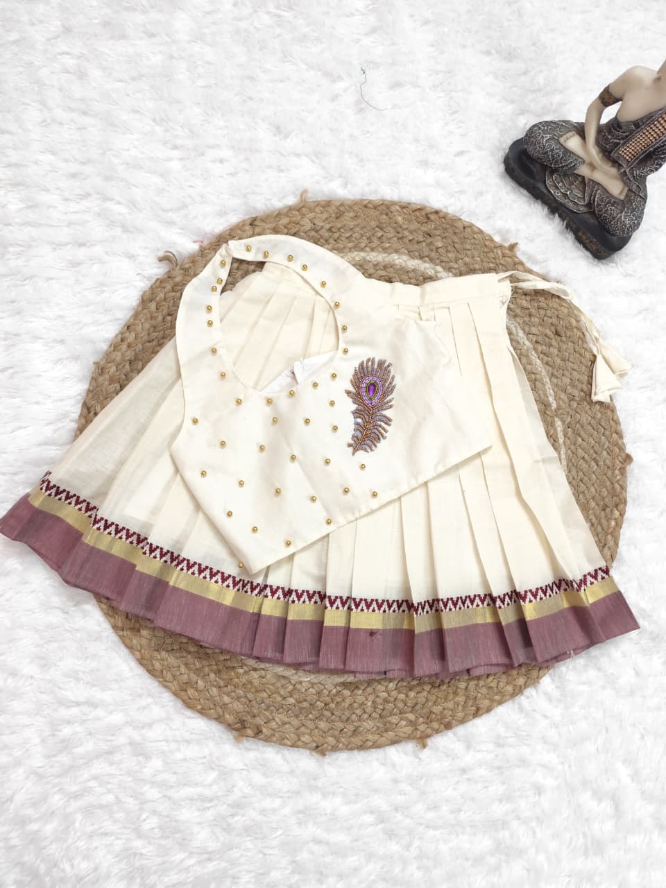 Traditional Cream and Maroon Baby Skirt Set