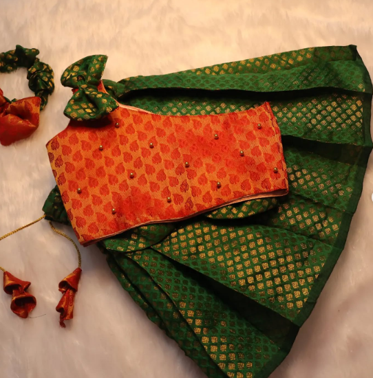Red - Green Banaras Pattu Pavadai