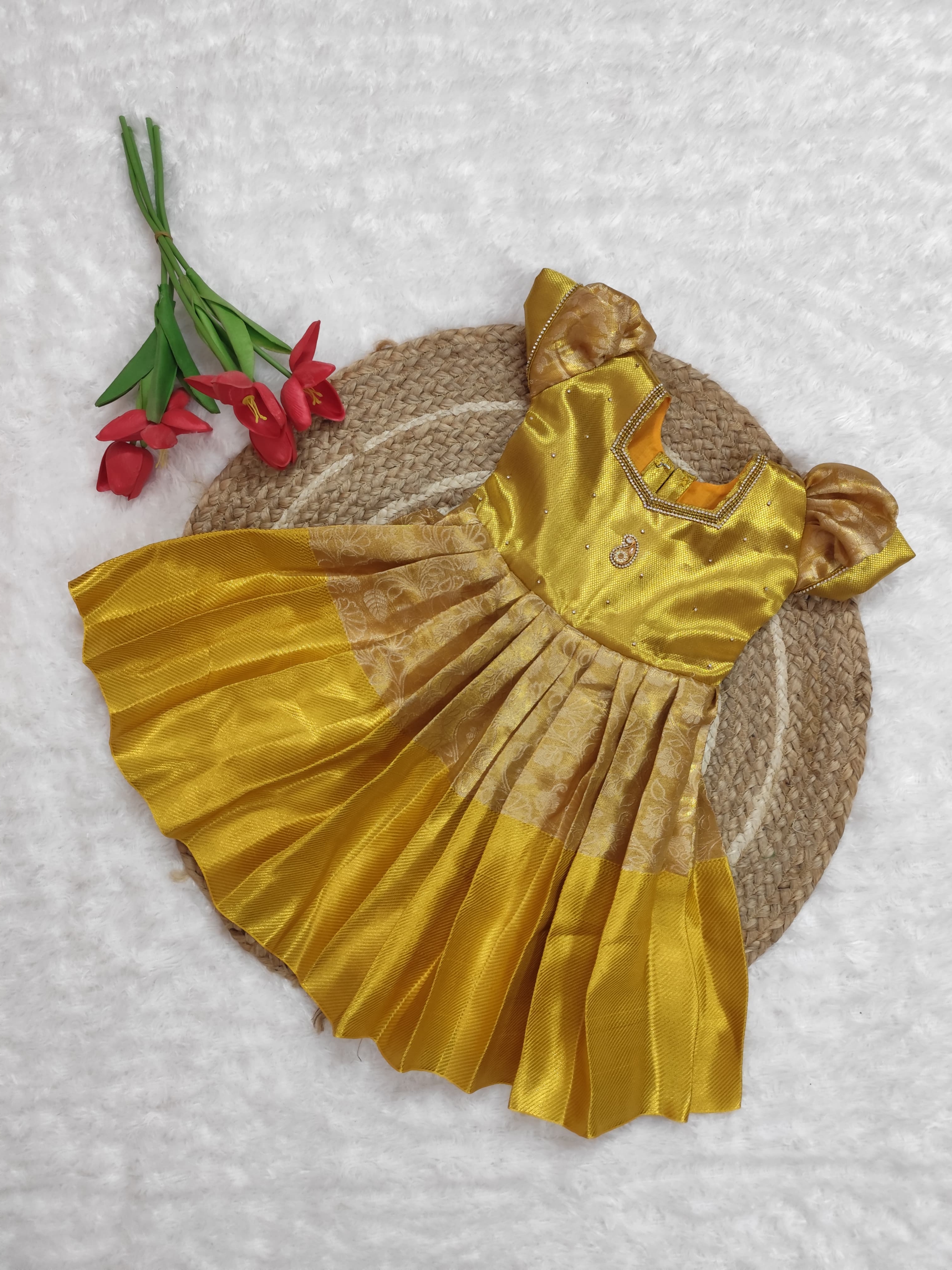 Golden Silk Frock for Girls