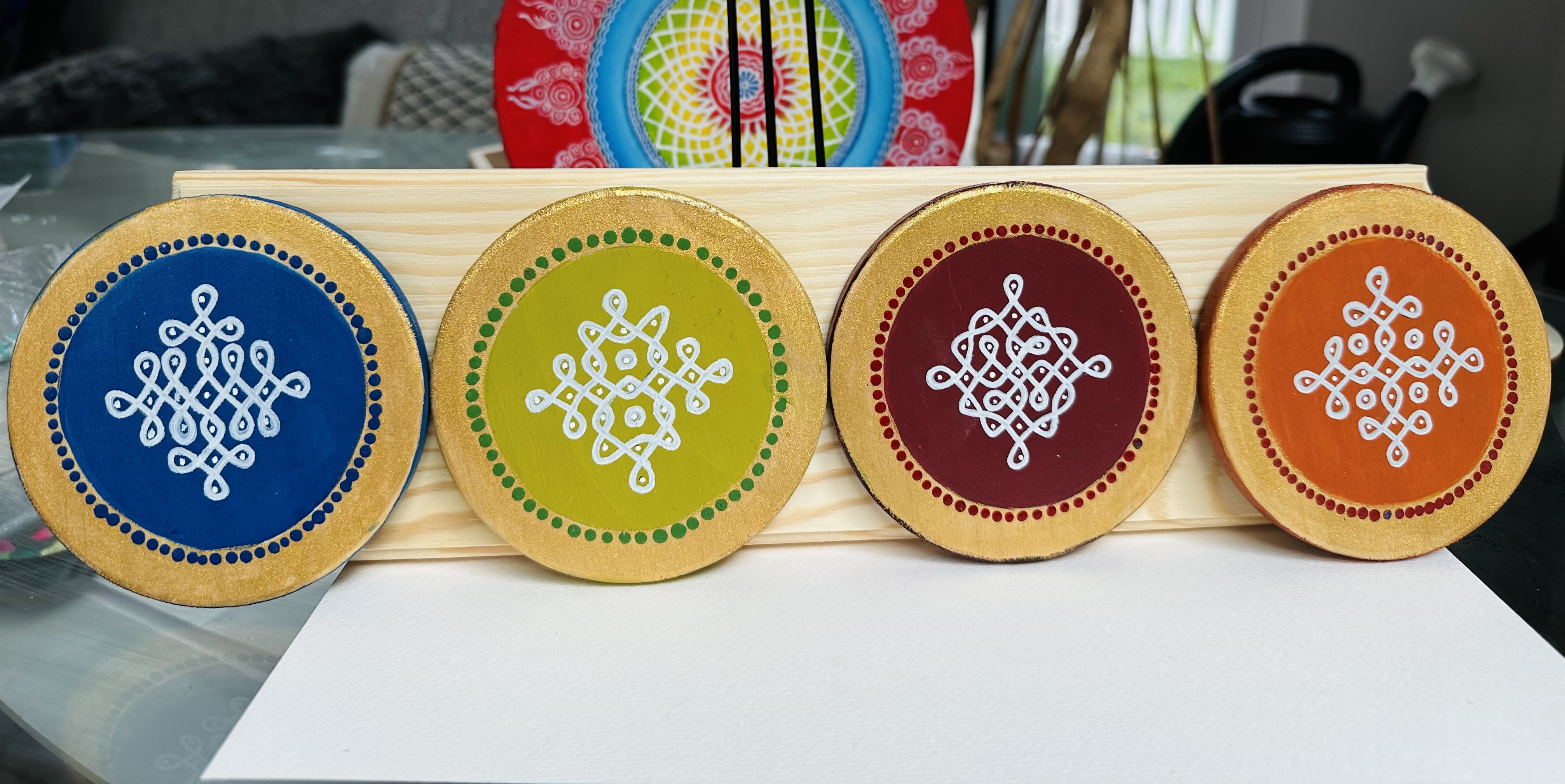Hand-painted Wooden Coaster Set
