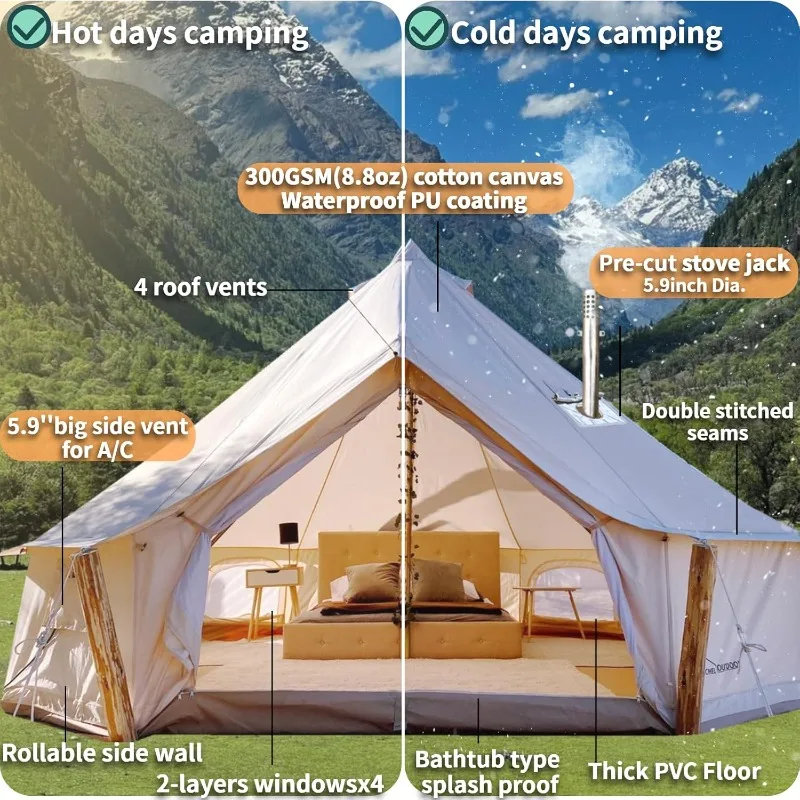 Cotton Canvas Adult Teepee Yurt Glamping Tent Tipi Tent Wedding Indian Pyramid Family Camping Outdoor Tents