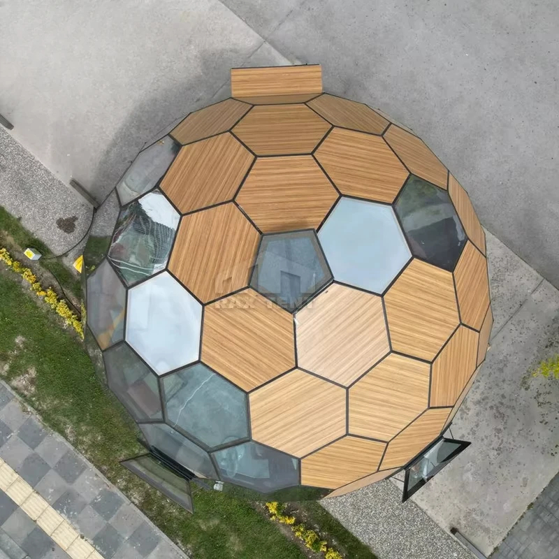 7M Wooden Color Honeycomb Glass Dome House for Airbnb Glamping Hotel