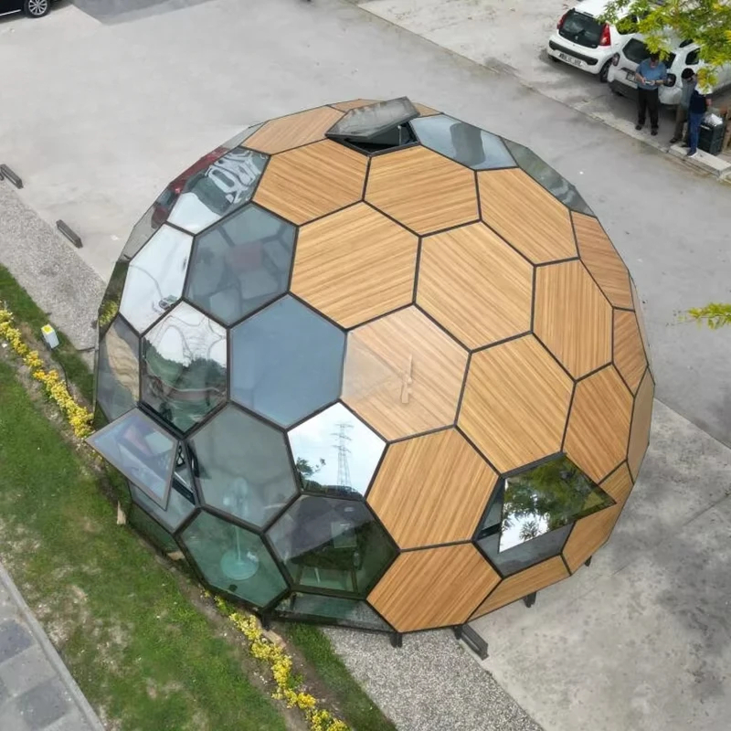 7M Wooden Color Honeycomb Glass Dome House for Airbnb Glamping Hotel