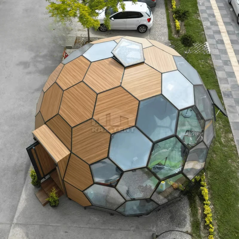 7M Wooden Color Honeycomb Glass Dome House for Airbnb Glamping Hotel